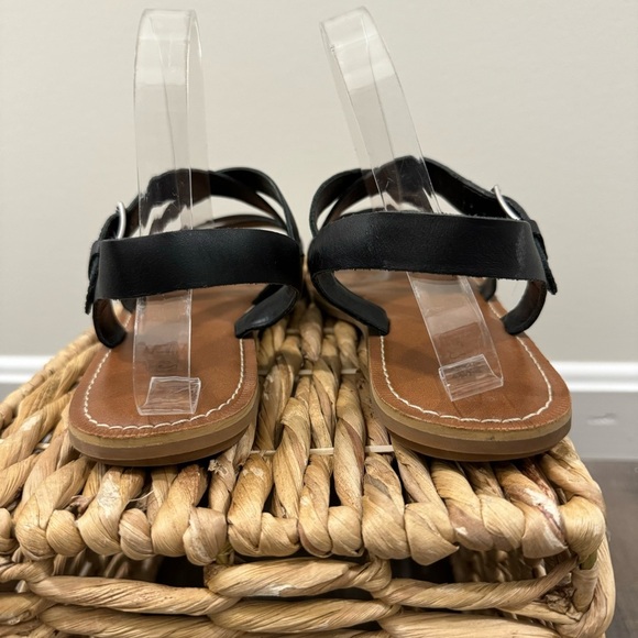 Toms Black Leather Sicily Slingback Strappy Sandals 9.5 - Picture 5 of 7